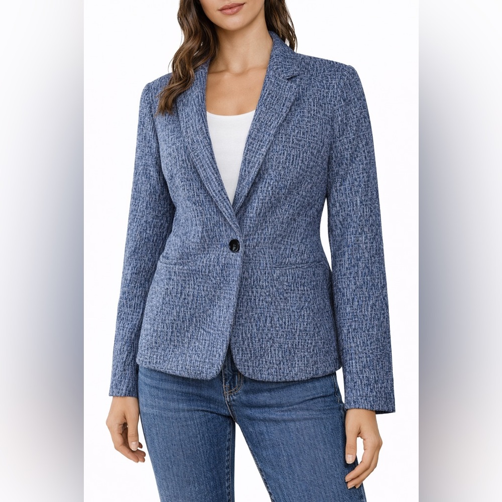 LOFT Textured Blue Blazer Petite Small Career One Button Tailored Workwear